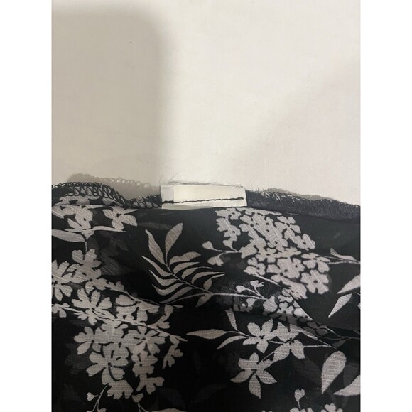 Banana Republic Black Gray Floral Maxi Dress 14 Asymmetrical Hem Flowy Ruffle - Picture 11 of 12